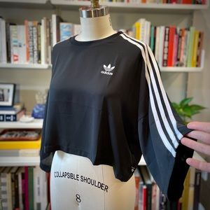 Adidas sheer boxy crop top blouse black & white